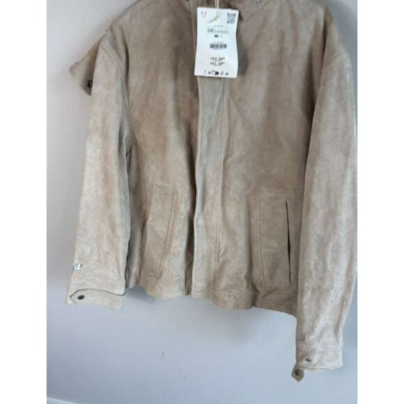 ZARA Mens Edition Long Sleeve Snap Button Suede Hoodie Jacket Tan Brown Size S-M - Picture 3 of 14